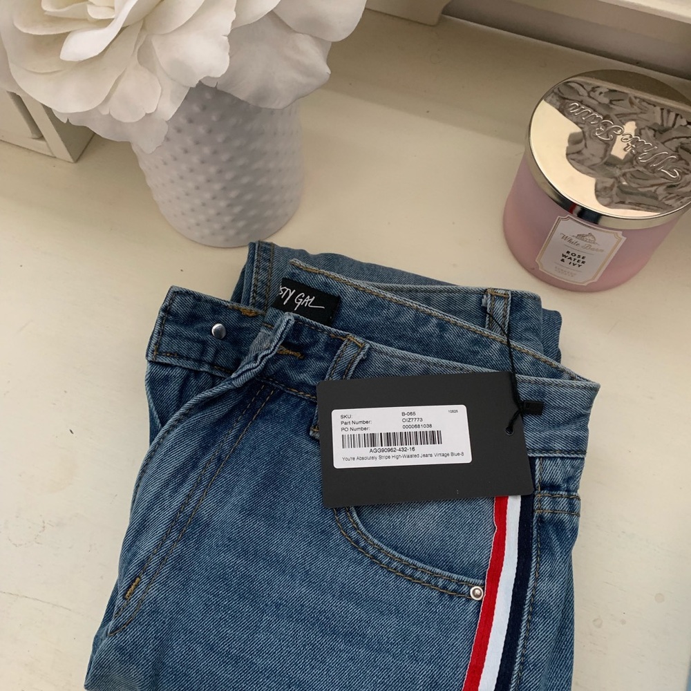 Nasty Gal stripe high waisted jeans NWT
